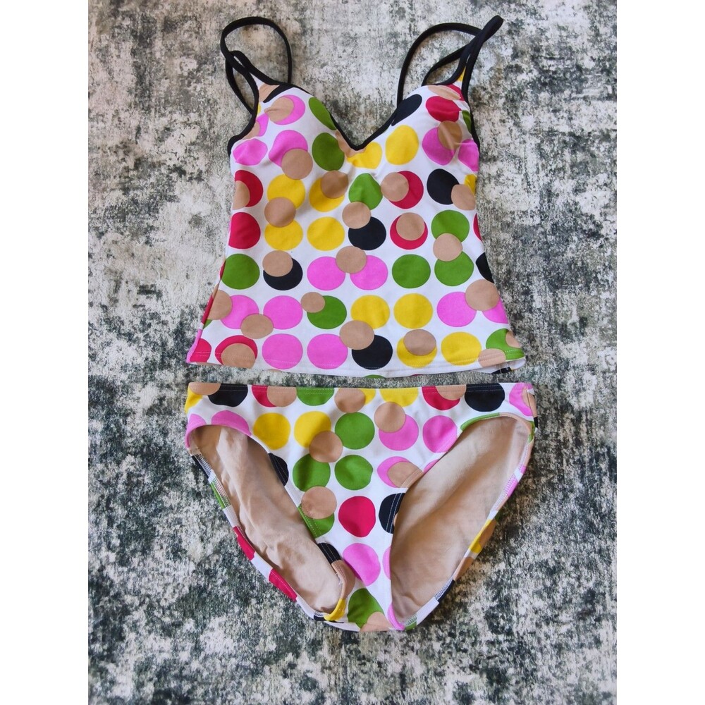 Be Creative Polka Dot Multicolor Psychedelic Tankini Swimsuit Size LARGE